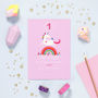 Unicorn First Birthday Card Or Pick Your Age, thumbnail 1 of 8