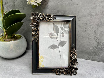 Floral Black And Gold Aged Photo Frame Freestanding 6x4, 6 of 10