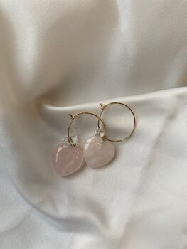 Rose Quartz Heart Charm Hoop Bridal Earrings, 2 of 10