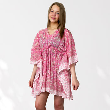 Pink Floral 100% Cotton Beach Kaftan, 2 of 5