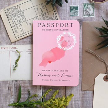 Passport Wedding Invitation Watercolour Style And RSVP Luggage Tag, 7 of 12