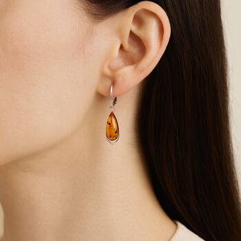 Sterling Silver Baltic Amber Teardrop Earrings, 2 of 5