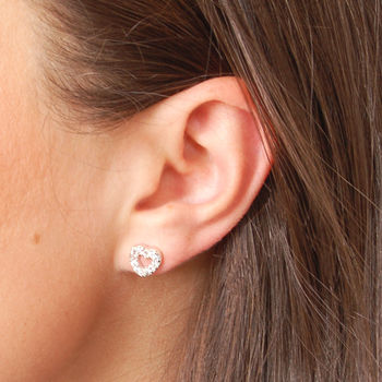 Sterling Silver Diamante Heart Earrings, 2 of 4