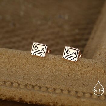 Retro Music Cassette Tape Stud Earrings In Sterling Silver, 2 of 12