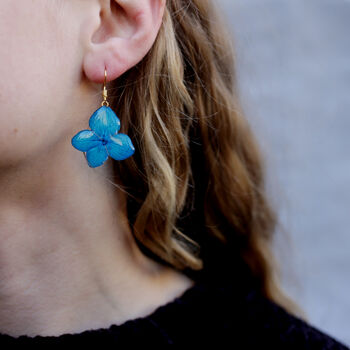 Turquoise Hydrangea Flower Earrings, 4 of 10