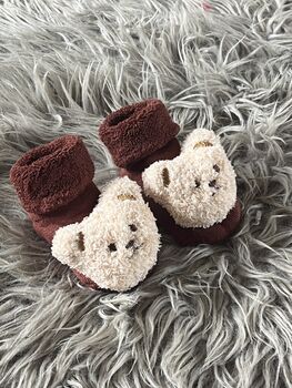 Burgundy Teddy Bear Baby Socks, 8 of 9