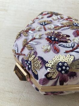 Purple Statement Handcrafted Floral Clutch Bag, 3 of 6