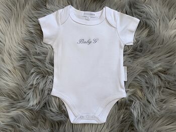 Embroidered White Cotton Baby Grow, 4 of 5