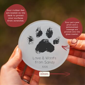 Personalised Pet Paw Print And Message Glass Drink Coaster, 2 of 2