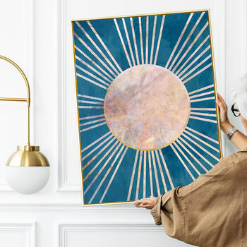Boho Sun Rising Blue Marble Wall Art Print, 2 of 6