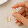Gold Plated Sterling Silver Rectangle Huggie Hoop Earrings – 15mm, thumbnail 1 of 4