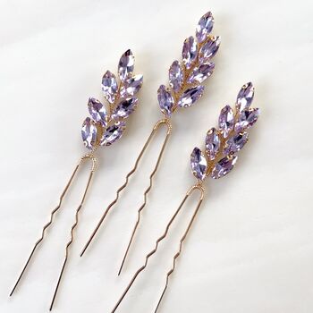 Large Lilac Crystal Hair Pins, 4 of 5