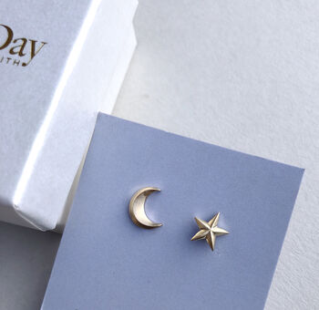 Solid Gold Handmade Moon And Star Studs, 6 of 8