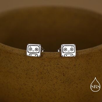 Retro Music Cassette Tape Stud Earrings In Sterling Silver, 3 of 12