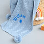 Personalised Dusty Blue Knitted Blanket, thumbnail 2 of 7