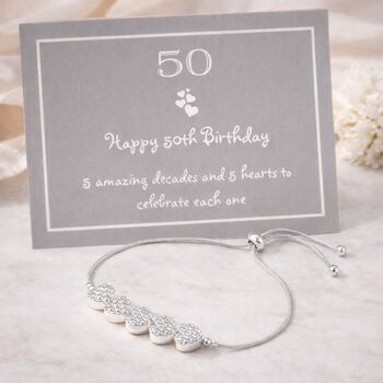50th Birthday Drawstring Heart Bracelet, 2 of 7
