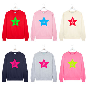 Christmas Tree Neon Star Christmas Jumper Sweatshirt, 3 of 6