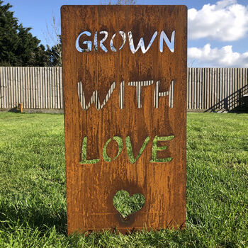 Garden Decoration Grown With Love Rusty Metal Sign, 2 of 3
