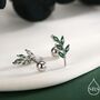 Sterling Silver Emerald Green Leaf Screw Back Earrings, thumbnail 1 of 9