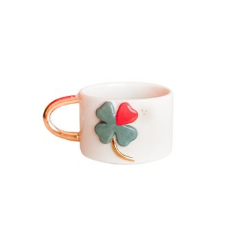 Handmade Lucky Clover Ceramic Mug With Goden Handle, 2 of 2