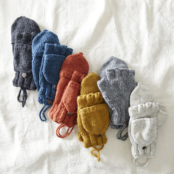 Fair Trade Knit Wool Lined Mitten Fingerless Gloves, 2 of 11