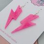 Neon Pink Glitter Lightning Bolt Earrings Small And Large, thumbnail 5 of 10