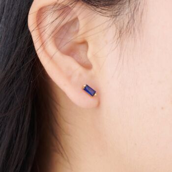Sapphire Blue Birthstone Stud Earrings, 925 Sterling Silver, 2 of 6