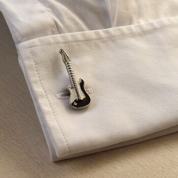 Electric Guitar Silver Cufflinks Gift For Musicians 316 L Stainless Steel Rock Accessory, 5 of 6