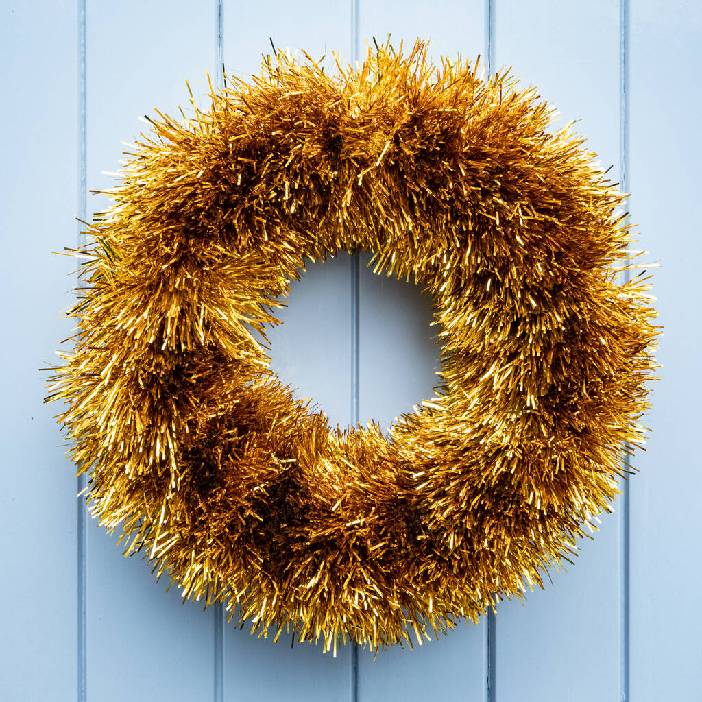 Gold Tinsel Christmas Wreath By Slice of Pie Designs