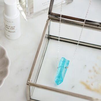 925 Silver Raw Cut Sky Blue Agate Crystal Necklace, 2 of 6