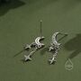Moon And Dangling Star Stud Earrings In Sterling Silver, thumbnail 8 of 11