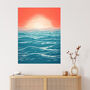 Horizon Hour Abstract Sunset Orange Teal Wall Art Print, thumbnail 1 of 6