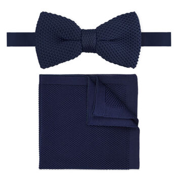 Wedding Handmade Knitted Bow Tie In Navy Blue, 2 of 5