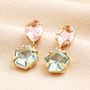 Blue And Pink Crystal Drop Earrings In Gold, thumbnail 1 of 4