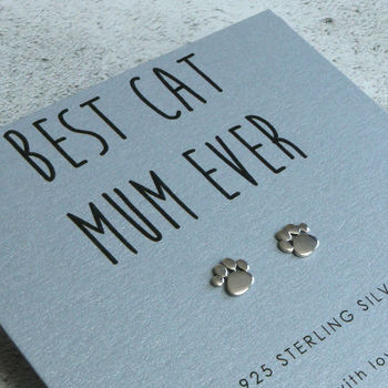 'Best Cat Mum' Sterling Silver Paw Print Earrings, 5 of 9