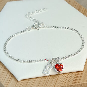 Sterling Silver Garnet Heart Bracelet, 2 of 6