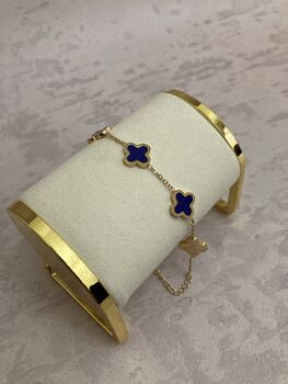 18k Gold Plated Navy Blue Clover Bracelet, 5 of 7