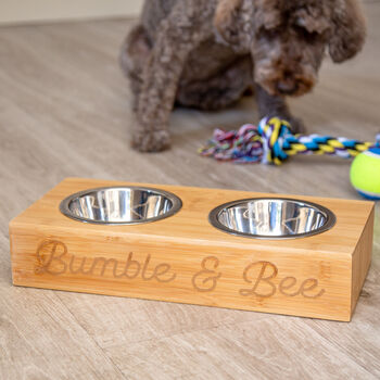 Personalised Double Bamboo Pet Feeding Bowl, 3 of 5