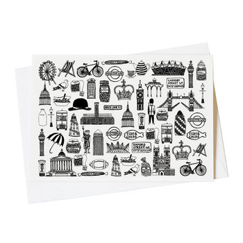 British Illustrated Black And White Blank Greeting Card, 3 of 6