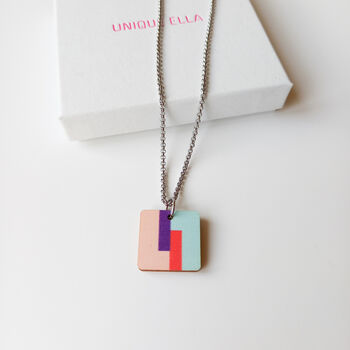 Flow Square Wooden Necklace Sustainable Jewellery, 2 of 7
