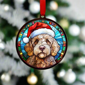 Labradoodle Golden In Santa Hat Suncatcher Decoration, 2 of 6