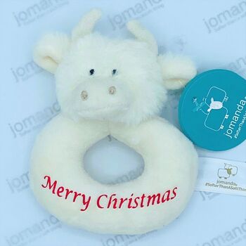 Personalised Highland Cream Cow Baby Rattle, Gift Boxed, 5 of 5