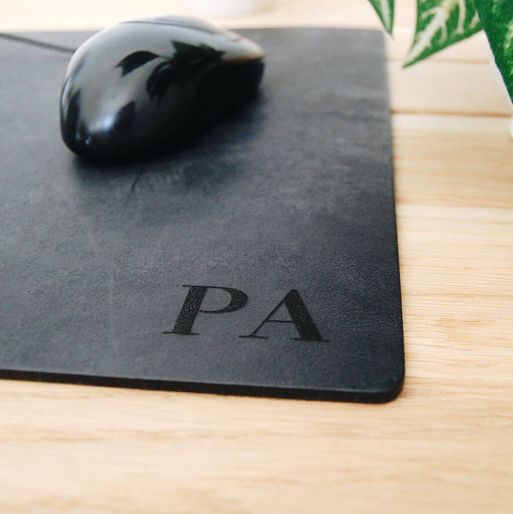 recycled vintage leather personalised mouse mat by the british belt company