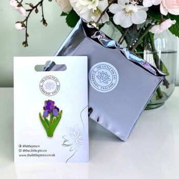 Purple Blue Iris Flower Hard Enamel Pin, 2 of 9