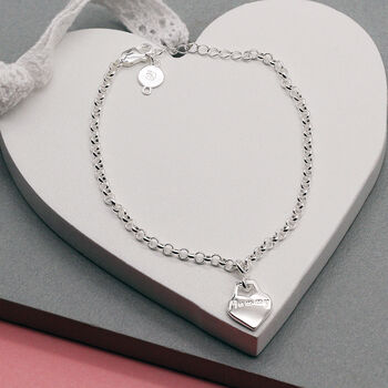 Sterling Silver 'Mummy' Engraved Heart Charm Bracelet, 3 of 8