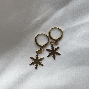 Gold Plated Snowflake Huggie Hoop Christmas Earrings, 3 of 3
