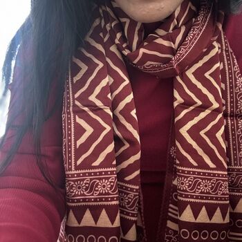 Ajrakh Print Mashru Cotton Silk Scarf, Indian Print, 10 of 12