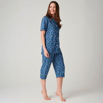 Women's 'Marrakesh' Paisley Crisp Cotton Three/Four Length Pyjama Set, 2 of 4