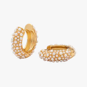 Shinju Gold Real Freshwater Pearl Hoop Earrings, 3 of 4