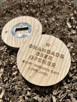 Personsalised Wooden Oak Beer Opener Fridge Magnet Gift, 2 of 5